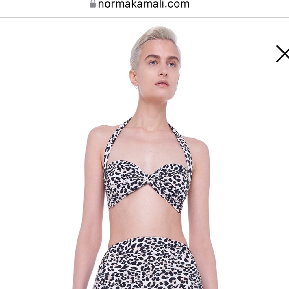 Norma Kamali pin-up burlesque baby leopard print bill bra bikini top S festival